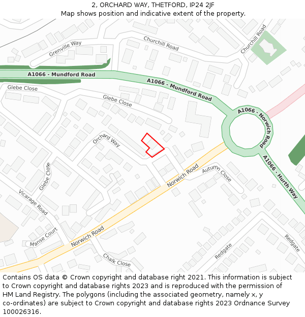 2, ORCHARD WAY, THETFORD, IP24 2JF: Location map and indicative extent of plot