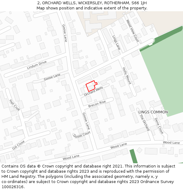 2, ORCHARD WELLS, WICKERSLEY, ROTHERHAM, S66 1JH: Location map and indicative extent of plot