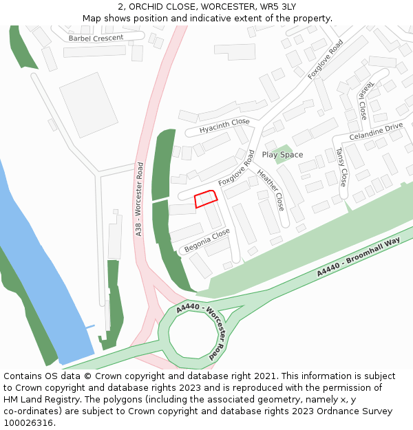 2, ORCHID CLOSE, WORCESTER, WR5 3LY: Location map and indicative extent of plot