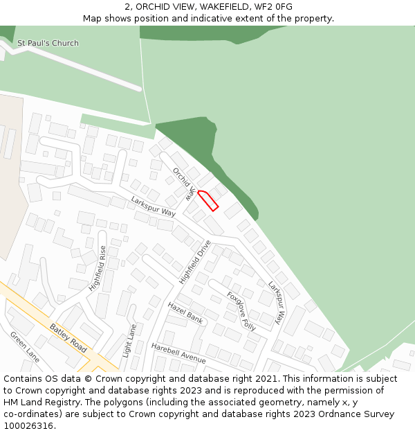 2, ORCHID VIEW, WAKEFIELD, WF2 0FG: Location map and indicative extent of plot