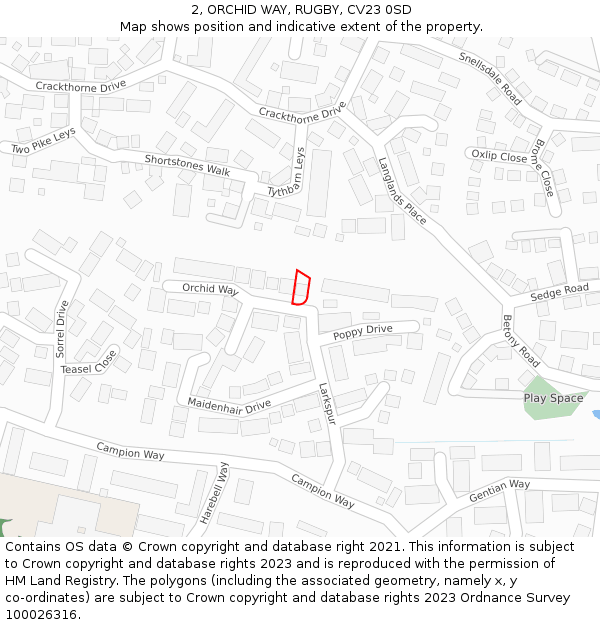 2, ORCHID WAY, RUGBY, CV23 0SD: Location map and indicative extent of plot