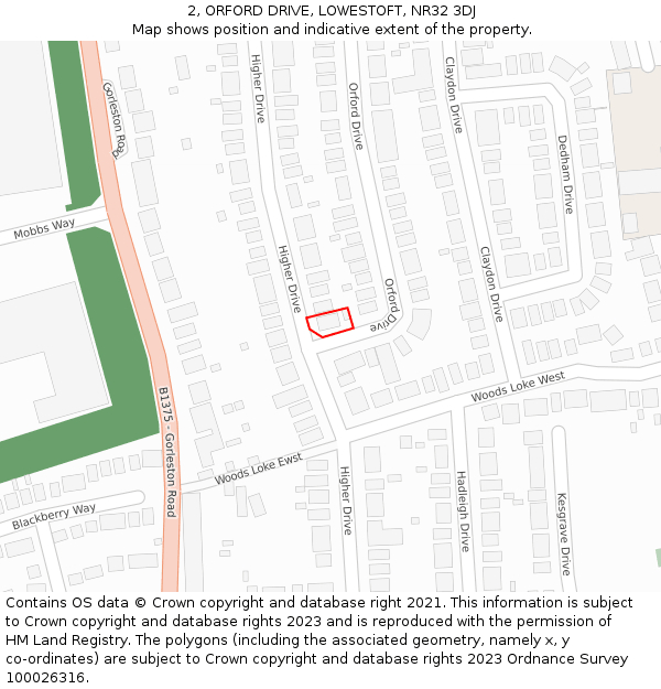 2, ORFORD DRIVE, LOWESTOFT, NR32 3DJ: Location map and indicative extent of plot