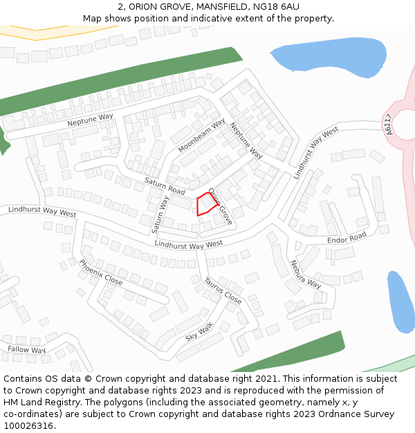 2, ORION GROVE, MANSFIELD, NG18 6AU: Location map and indicative extent of plot