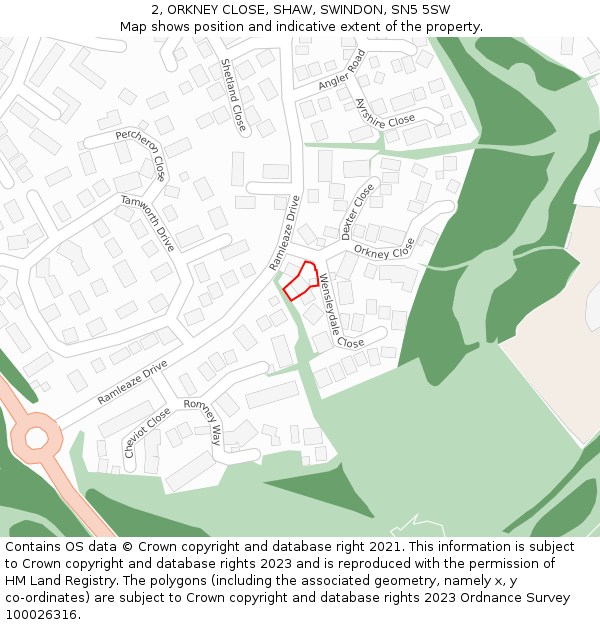 2, ORKNEY CLOSE, SHAW, SWINDON, SN5 5SW: Location map and indicative extent of plot