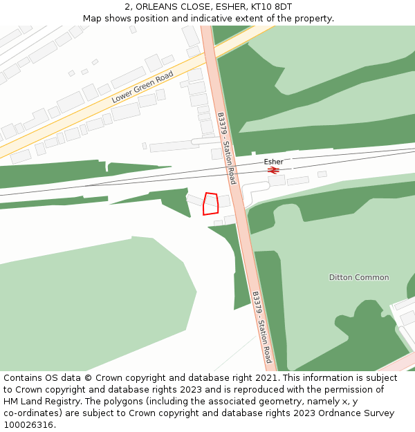 2, ORLEANS CLOSE, ESHER, KT10 8DT: Location map and indicative extent of plot