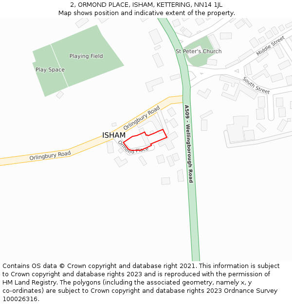 2, ORMOND PLACE, ISHAM, KETTERING, NN14 1JL: Location map and indicative extent of plot