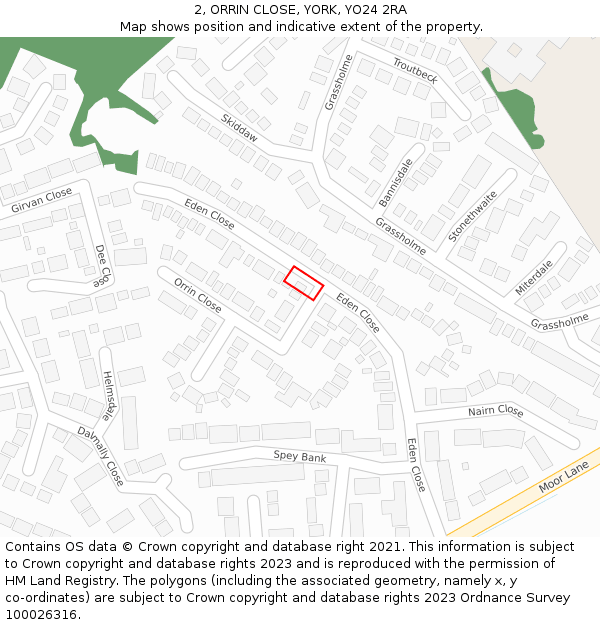 2, ORRIN CLOSE, YORK, YO24 2RA: Location map and indicative extent of plot