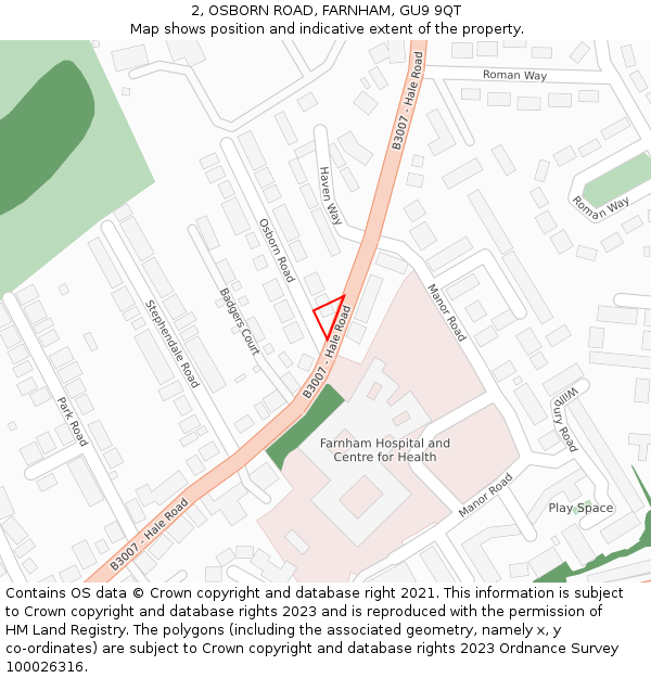 2, OSBORN ROAD, FARNHAM, GU9 9QT: Location map and indicative extent of plot
