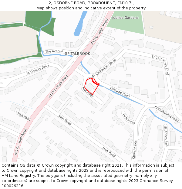 2, OSBORNE ROAD, BROXBOURNE, EN10 7LJ: Location map and indicative extent of plot