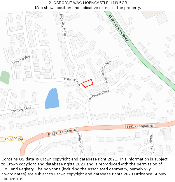 2, OSBORNE WAY, HORNCASTLE, LN9 5GB: Location map and indicative extent of plot