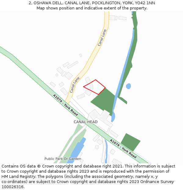 2, OSHAWA DELL, CANAL LANE, POCKLINGTON, YORK, YO42 1NN: Location map and indicative extent of plot