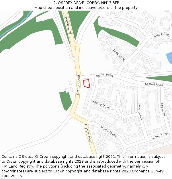 2, OSPREY DRIVE, CORBY, NN17 5FR: Location map and indicative extent of plot