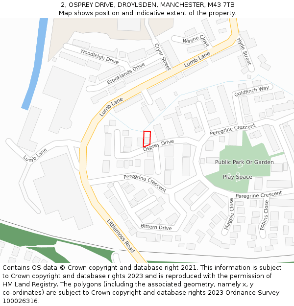 2, OSPREY DRIVE, DROYLSDEN, MANCHESTER, M43 7TB: Location map and indicative extent of plot