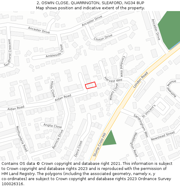2, OSWIN CLOSE, QUARRINGTON, SLEAFORD, NG34 8UP: Location map and indicative extent of plot