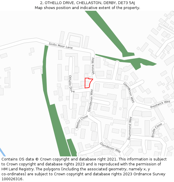 2, OTHELLO DRIVE, CHELLASTON, DERBY, DE73 5AJ: Location map and indicative extent of plot