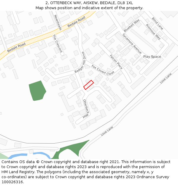 2, OTTERBECK WAY, AISKEW, BEDALE, DL8 1XL: Location map and indicative extent of plot