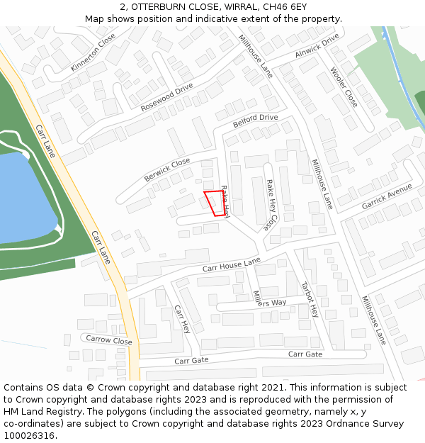 2, OTTERBURN CLOSE, WIRRAL, CH46 6EY: Location map and indicative extent of plot