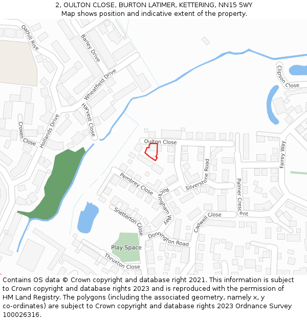 2, OULTON CLOSE, BURTON LATIMER, KETTERING, NN15 5WY: Location map and indicative extent of plot