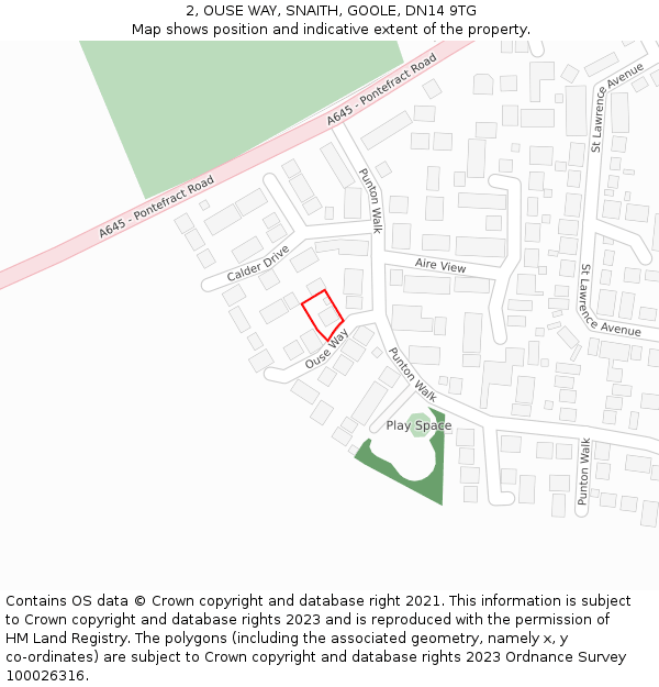 2, OUSE WAY, SNAITH, GOOLE, DN14 9TG: Location map and indicative extent of plot