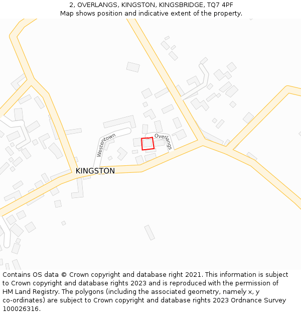 2, OVERLANGS, KINGSTON, KINGSBRIDGE, TQ7 4PF: Location map and indicative extent of plot