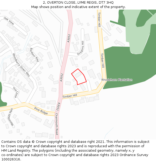 2, OVERTON CLOSE, LYME REGIS, DT7 3HQ: Location map and indicative extent of plot