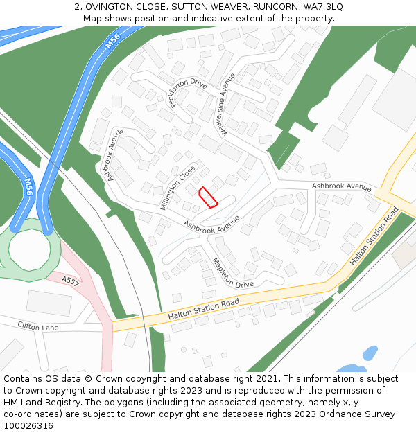 2, OVINGTON CLOSE, SUTTON WEAVER, RUNCORN, WA7 3LQ: Location map and indicative extent of plot