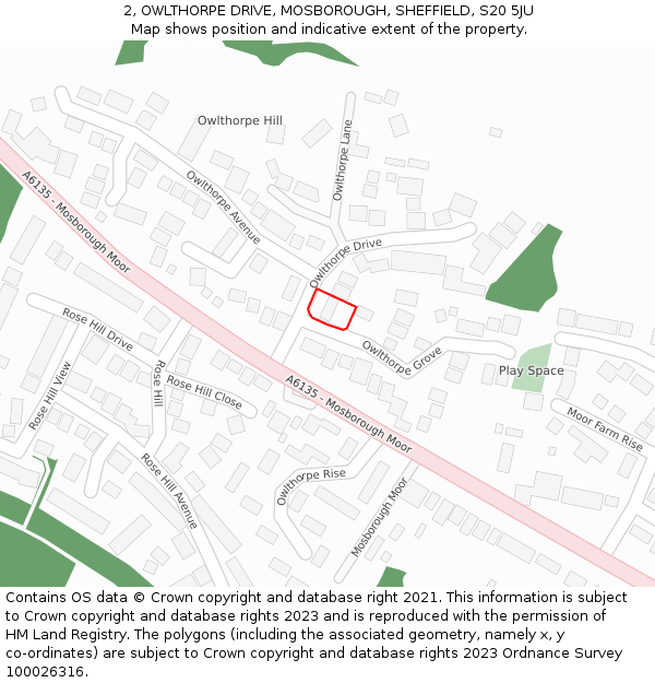 2, OWLTHORPE DRIVE, MOSBOROUGH, SHEFFIELD, S20 5JU: Location map and indicative extent of plot