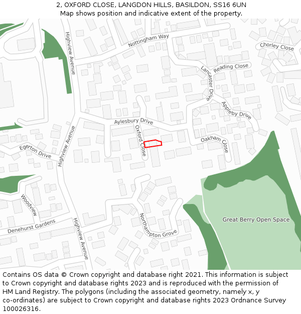 2, OXFORD CLOSE, LANGDON HILLS, BASILDON, SS16 6UN: Location map and indicative extent of plot