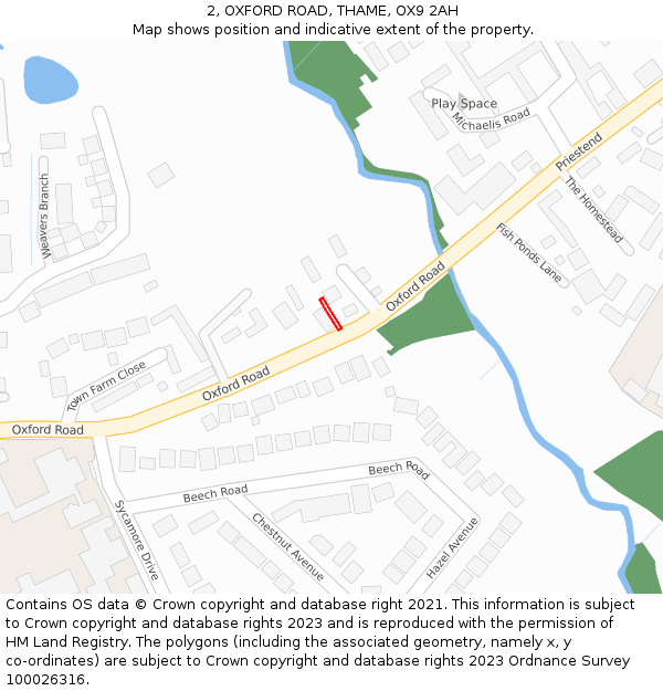 2, OXFORD ROAD, THAME, OX9 2AH: Location map and indicative extent of plot