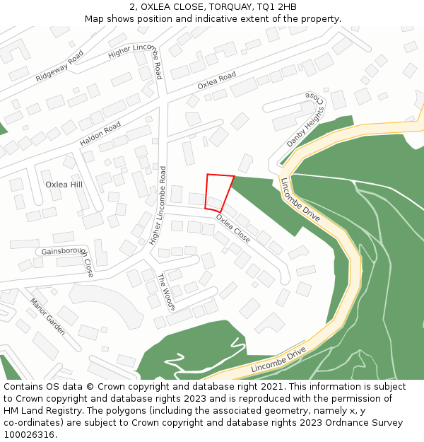 2, OXLEA CLOSE, TORQUAY, TQ1 2HB: Location map and indicative extent of plot