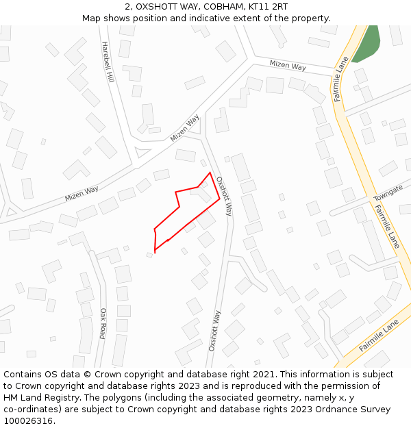 2, OXSHOTT WAY, COBHAM, KT11 2RT: Location map and indicative extent of plot