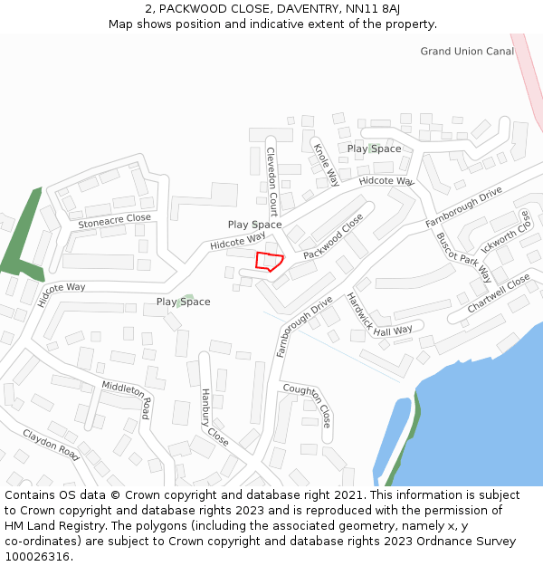 2, PACKWOOD CLOSE, DAVENTRY, NN11 8AJ: Location map and indicative extent of plot