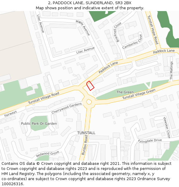 2, PADDOCK LANE, SUNDERLAND, SR3 2BX: Location map and indicative extent of plot