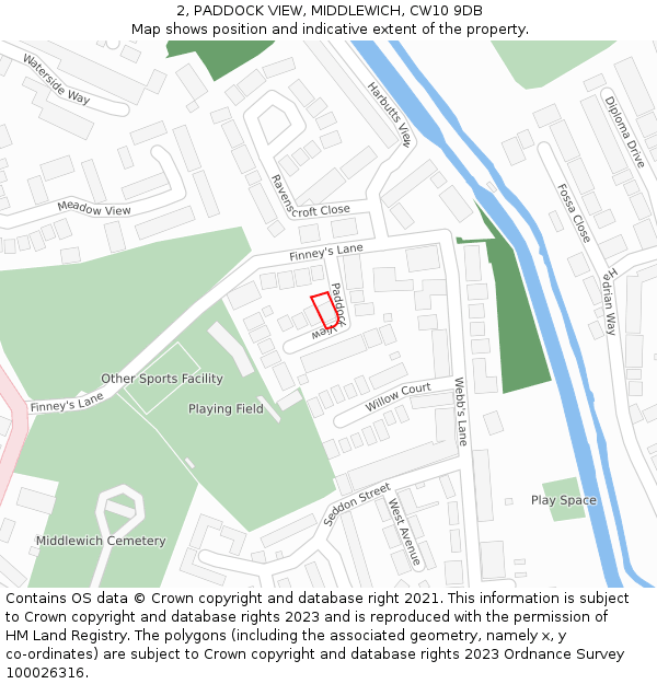 2, PADDOCK VIEW, MIDDLEWICH, CW10 9DB: Location map and indicative extent of plot