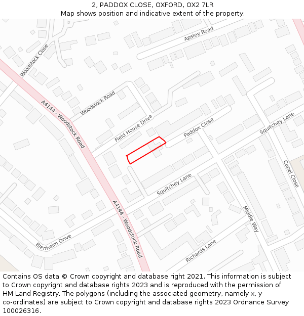 2, PADDOX CLOSE, OXFORD, OX2 7LR: Location map and indicative extent of plot