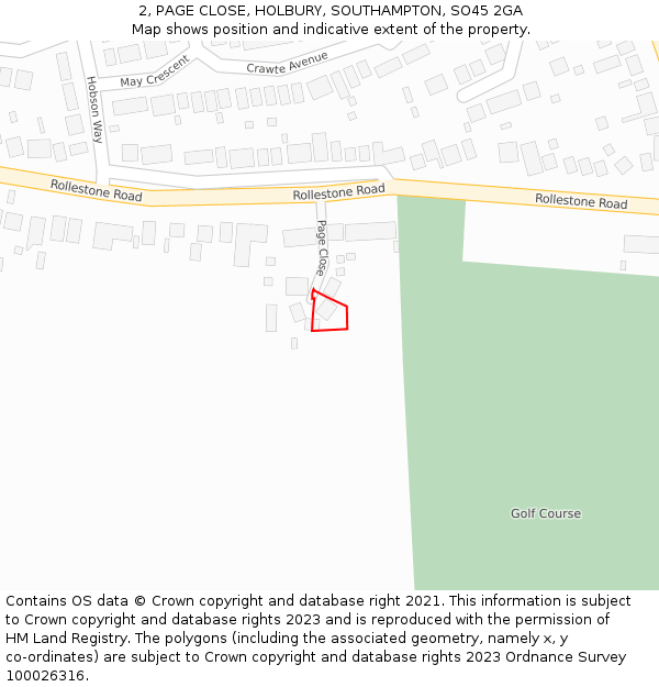 2, PAGE CLOSE, HOLBURY, SOUTHAMPTON, SO45 2GA: Location map and indicative extent of plot
