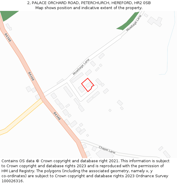 2, PALACE ORCHARD ROAD, PETERCHURCH, HEREFORD, HR2 0SB: Location map and indicative extent of plot