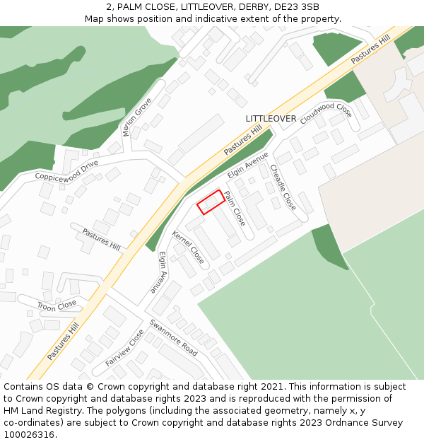 2, PALM CLOSE, LITTLEOVER, DERBY, DE23 3SB: Location map and indicative extent of plot