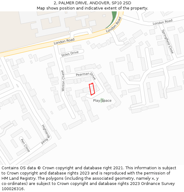 2, PALMER DRIVE, ANDOVER, SP10 2SD: Location map and indicative extent of plot