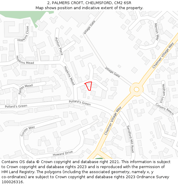 2, PALMERS CROFT, CHELMSFORD, CM2 6SR: Location map and indicative extent of plot