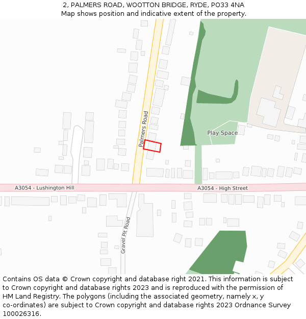 2, PALMERS ROAD, WOOTTON BRIDGE, RYDE, PO33 4NA: Location map and indicative extent of plot