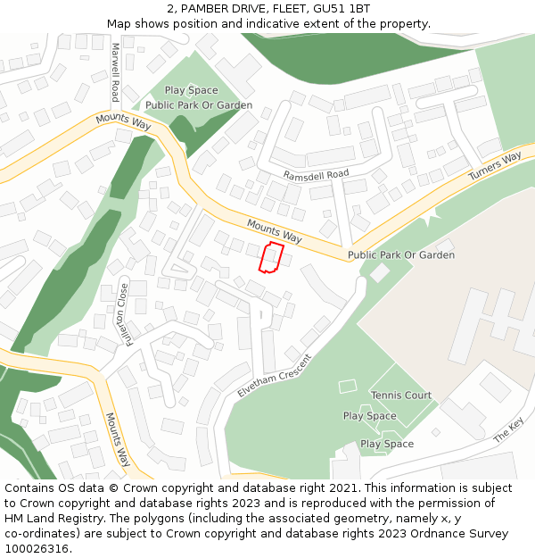 2, PAMBER DRIVE, FLEET, GU51 1BT: Location map and indicative extent of plot