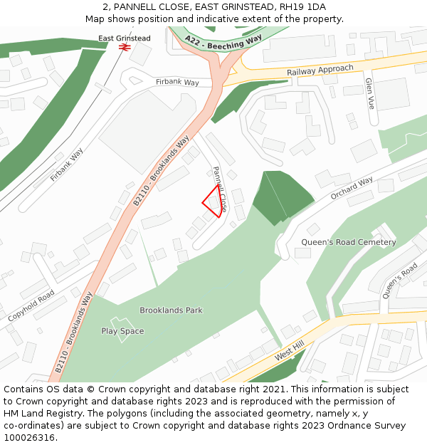 2, PANNELL CLOSE, EAST GRINSTEAD, RH19 1DA: Location map and indicative extent of plot