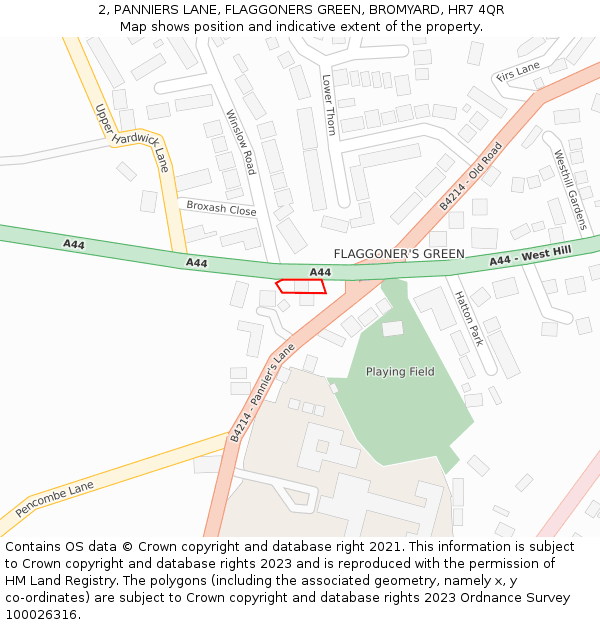 2, PANNIERS LANE, FLAGGONERS GREEN, BROMYARD, HR7 4QR: Location map and indicative extent of plot