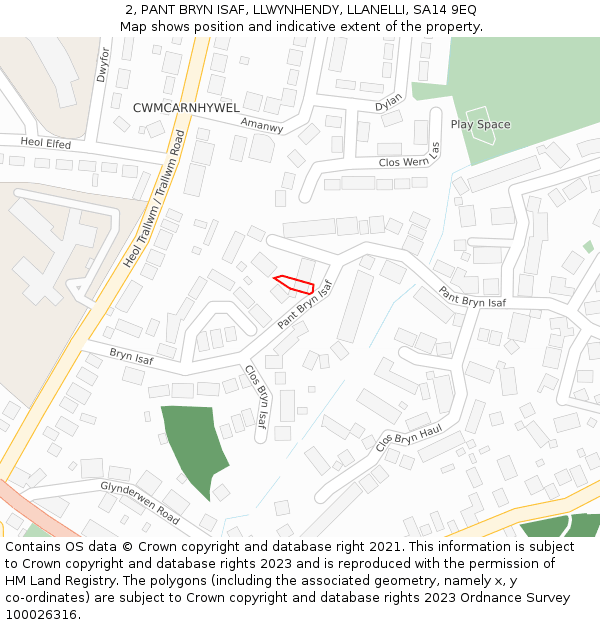 2, PANT BRYN ISAF, LLWYNHENDY, LLANELLI, SA14 9EQ: Location map and indicative extent of plot