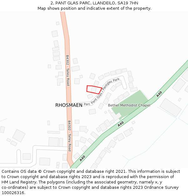 2, PANT GLAS PARC, LLANDEILO, SA19 7HN: Location map and indicative extent of plot