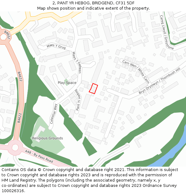 2, PANT YR HEBOG, BRIDGEND, CF31 5DF: Location map and indicative extent of plot