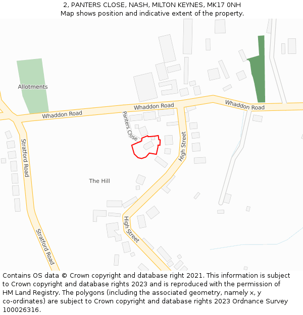 2, PANTERS CLOSE, NASH, MILTON KEYNES, MK17 0NH: Location map and indicative extent of plot