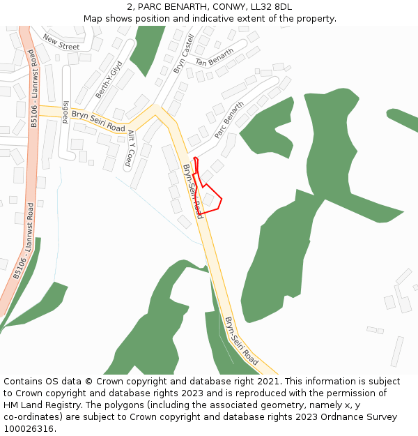 2, PARC BENARTH, CONWY, LL32 8DL: Location map and indicative extent of plot