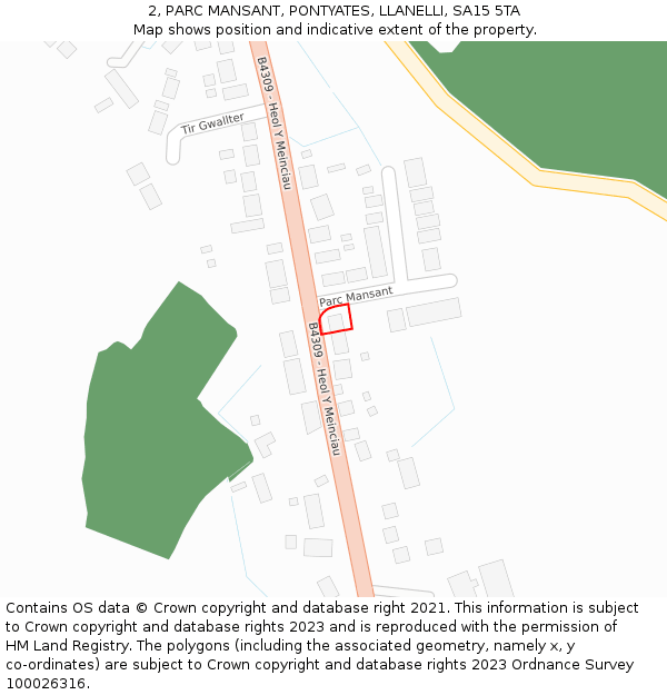 2, PARC MANSANT, PONTYATES, LLANELLI, SA15 5TA: Location map and indicative extent of plot